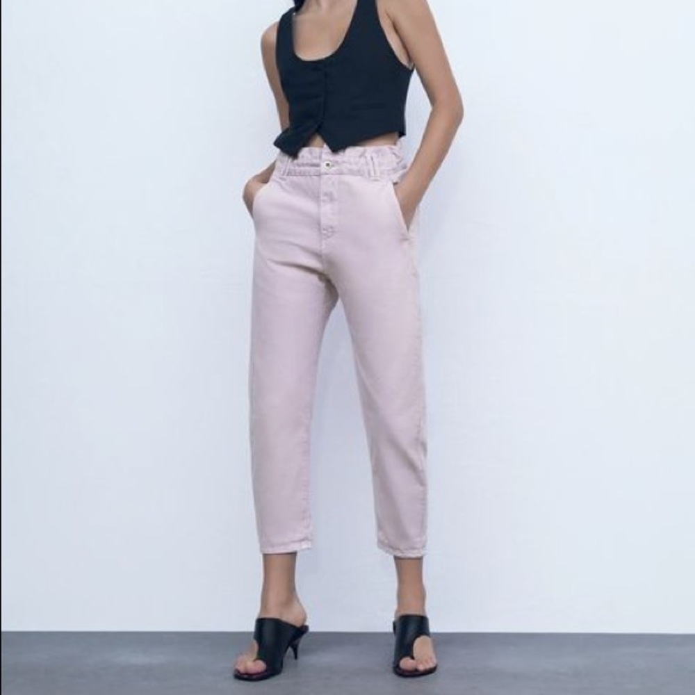 Zara High Waisted Baggy Paperbag Jeans